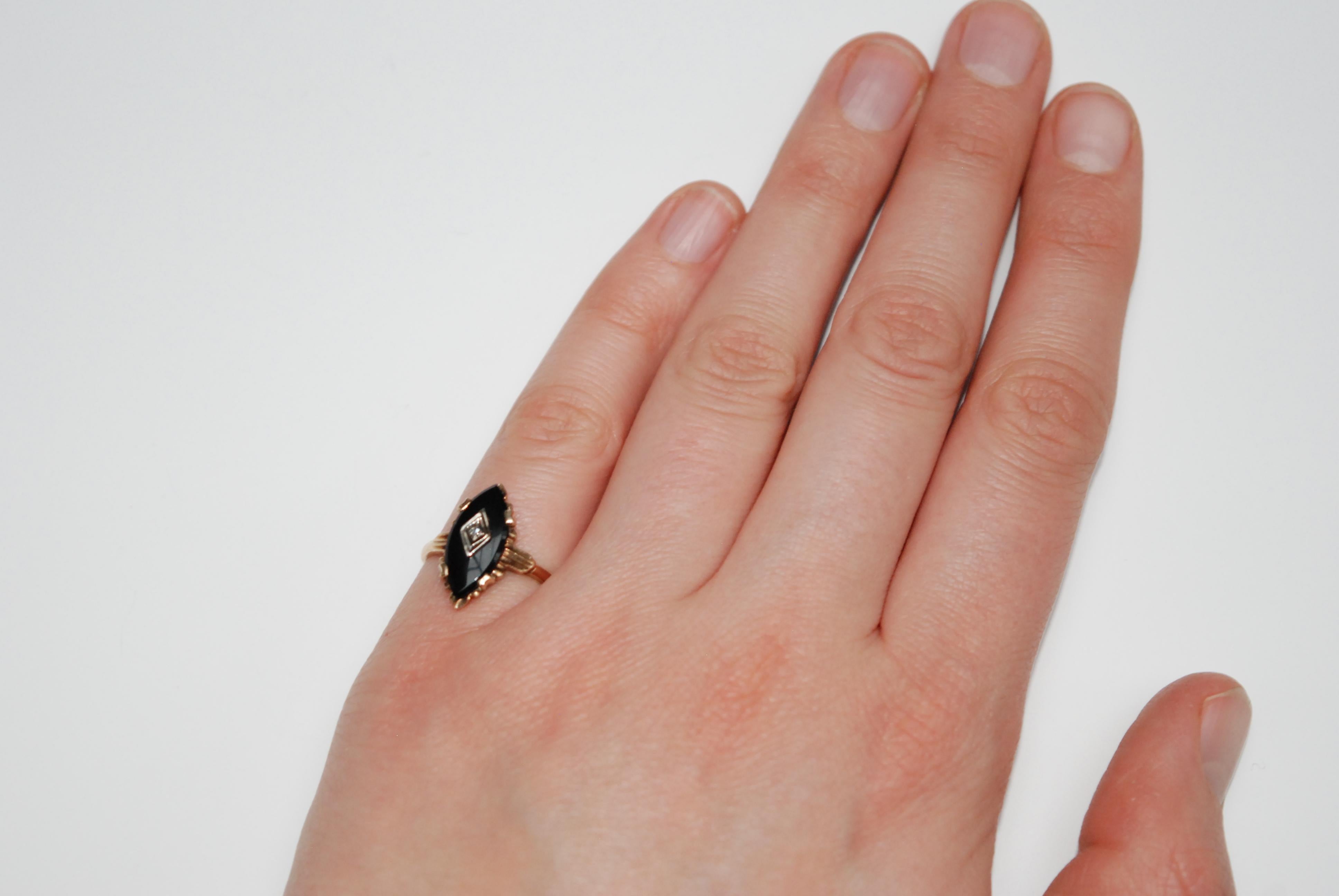 Onyx and Diamond Marquise Ring For Sale 2