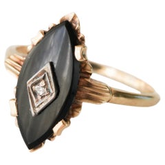 Onyx and Diamond Marquise Ring