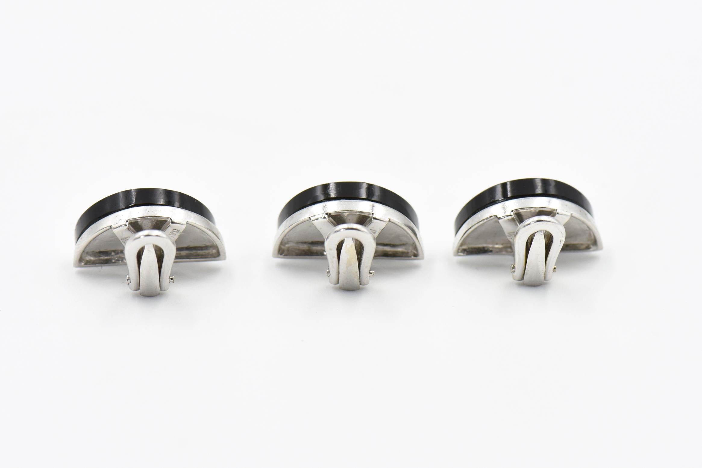 Boutons de manchette pour hommes à trois clous en or blanc, onyx et diamants en vente 8