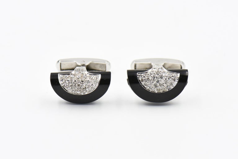 Boutons De Manchette Hommes Or Blanc 14 Carats - Design Ovale Avec Accents Diamant, 6,8 Grammes