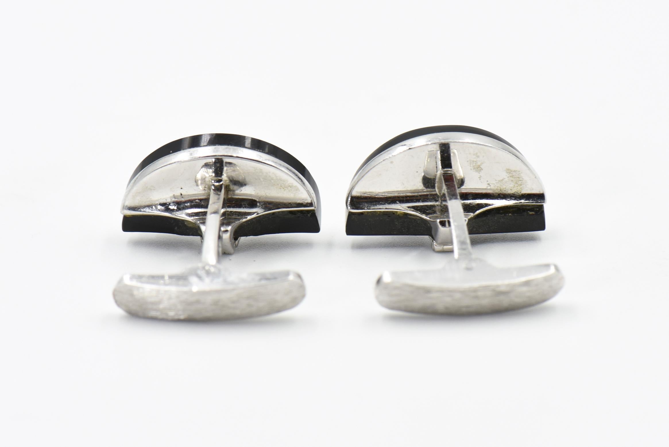 Onyx and Diamond Men's White Gold Stud Set Cufflinks with Three Studs For Sale 2