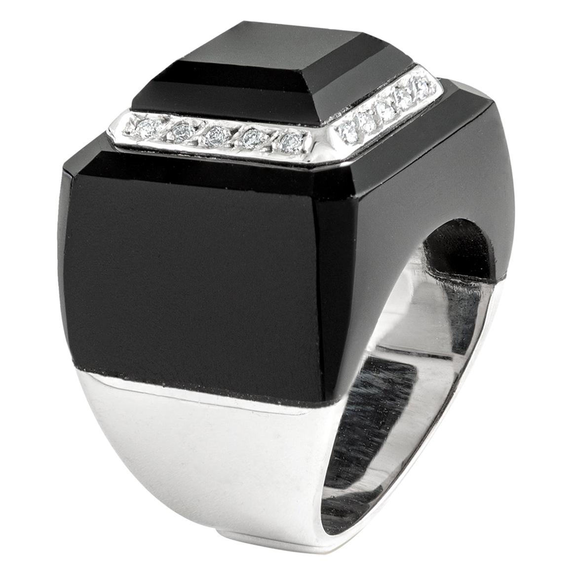 Onyx and Diamond on White Gold Ring