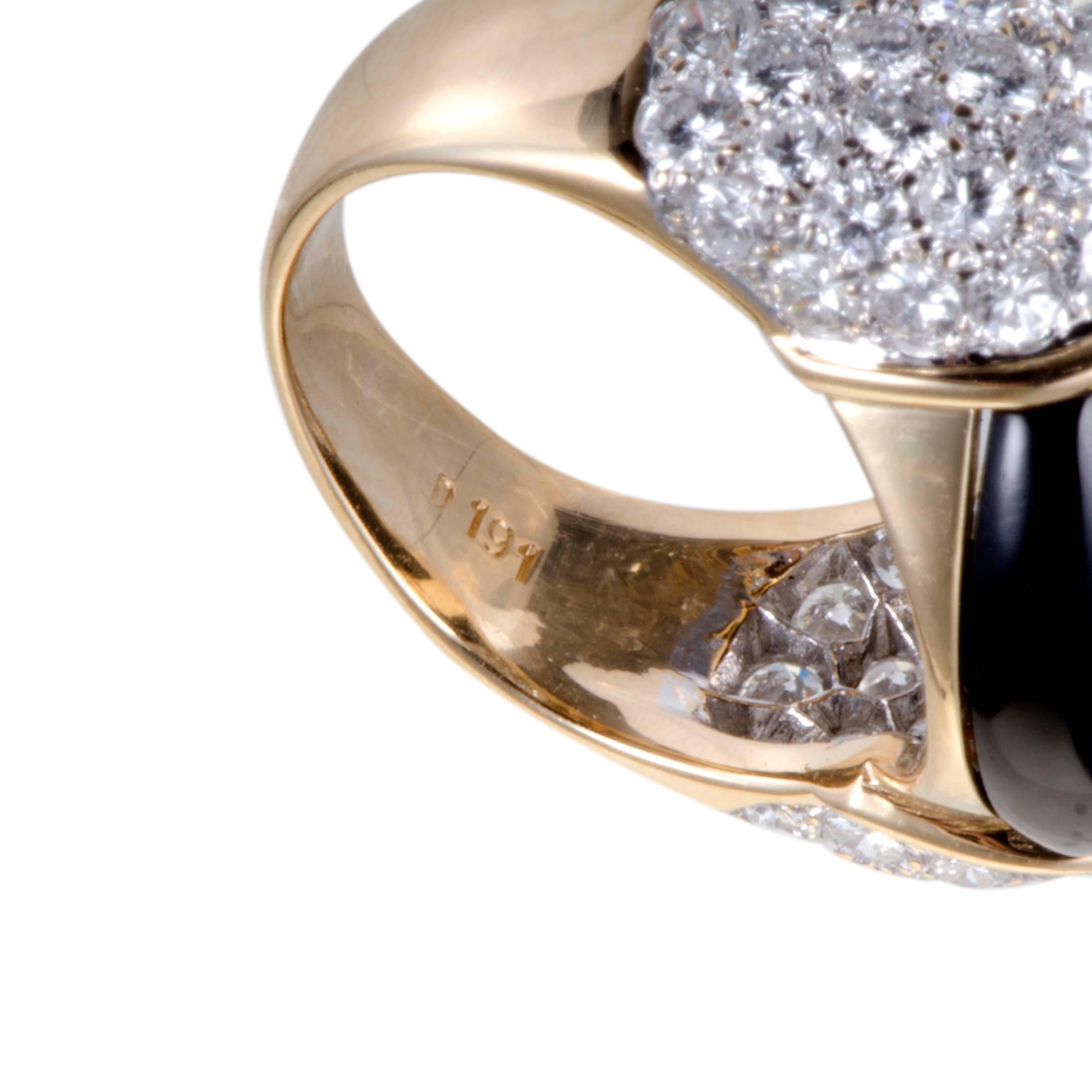 Onyx and Diamond Pave Yellow Gold Bombe Ring 2