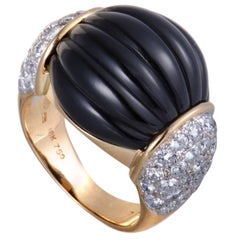 Onyx and Diamond Pave Yellow Gold Bombe Ring