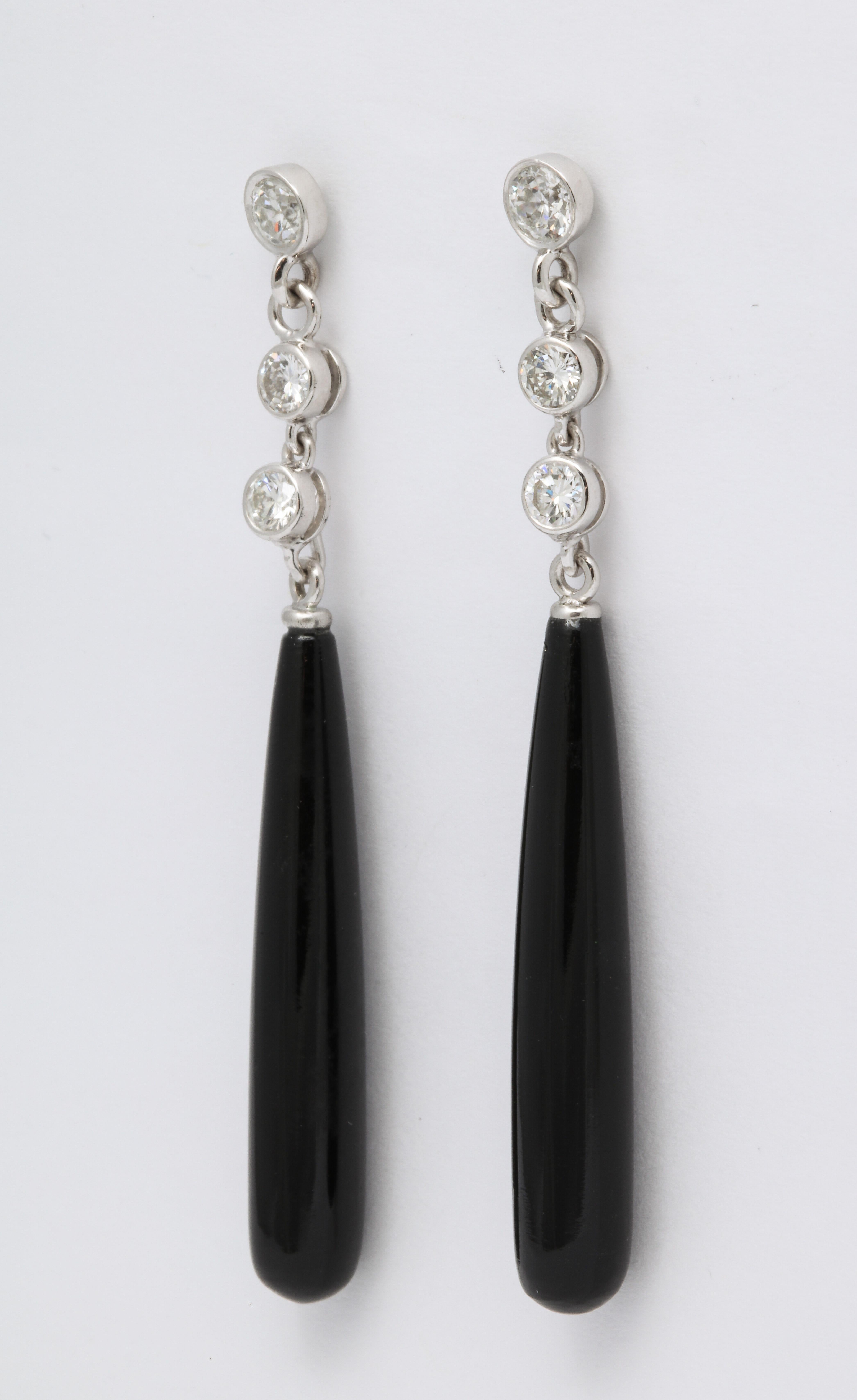 Modern Onyx and Diamond Pendant Earrings For Sale
