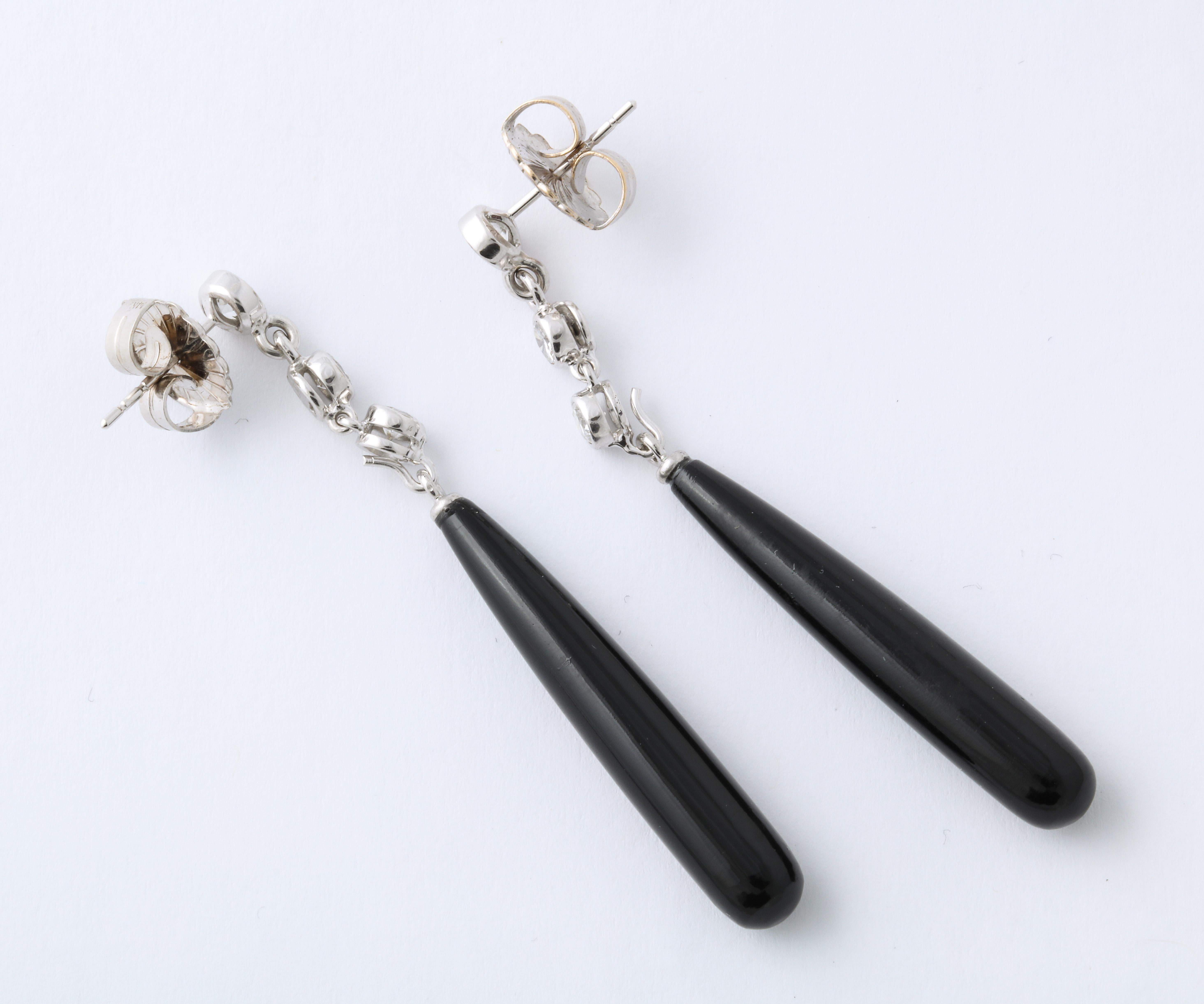 Onyx and Diamond Pendant Earrings In Good Condition For Sale In New York, NY
