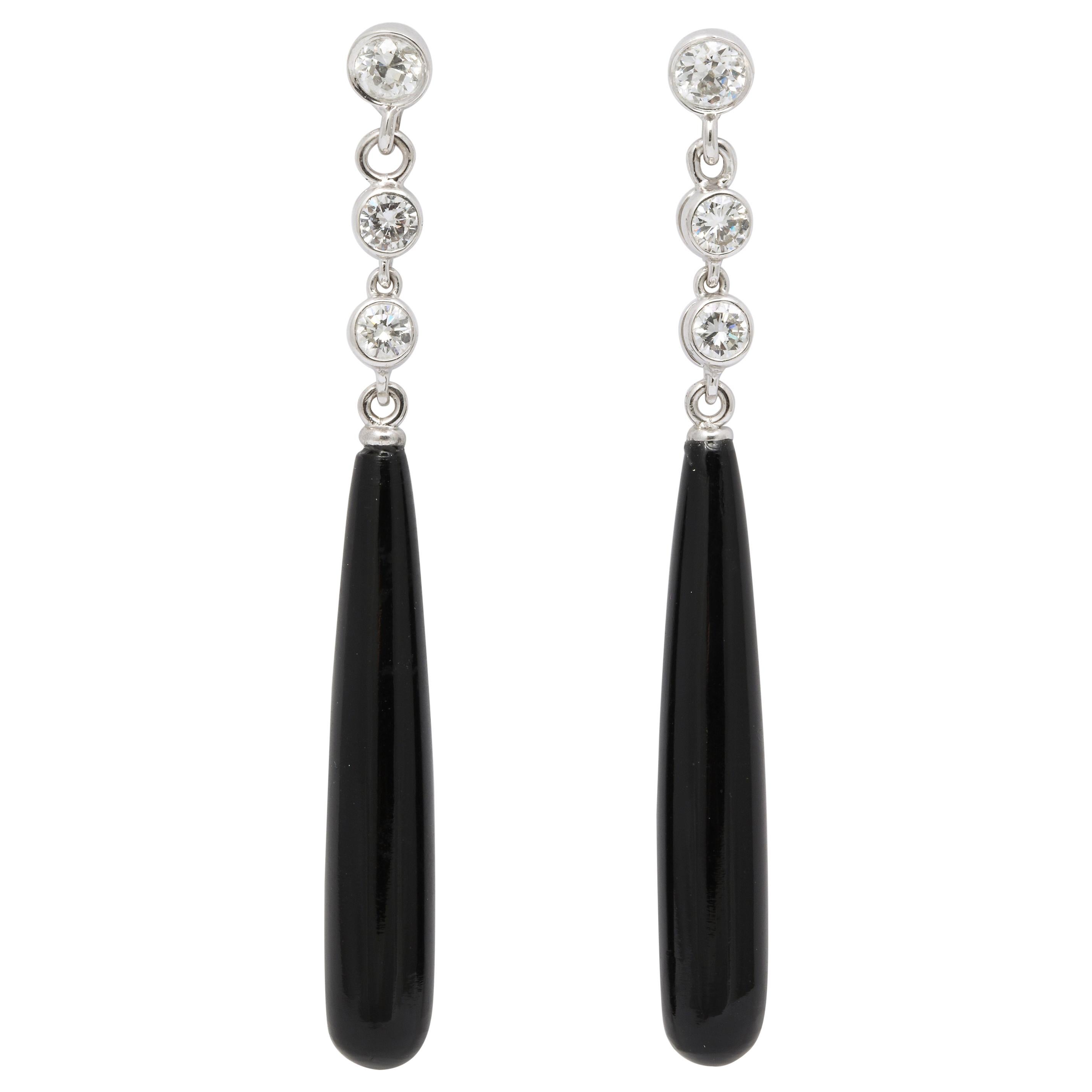 Onyx and Diamond Pendant Earrings