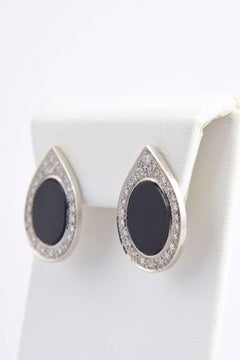 Onyx and Diamond Platinum Teardrop Earrings, circa 1970s