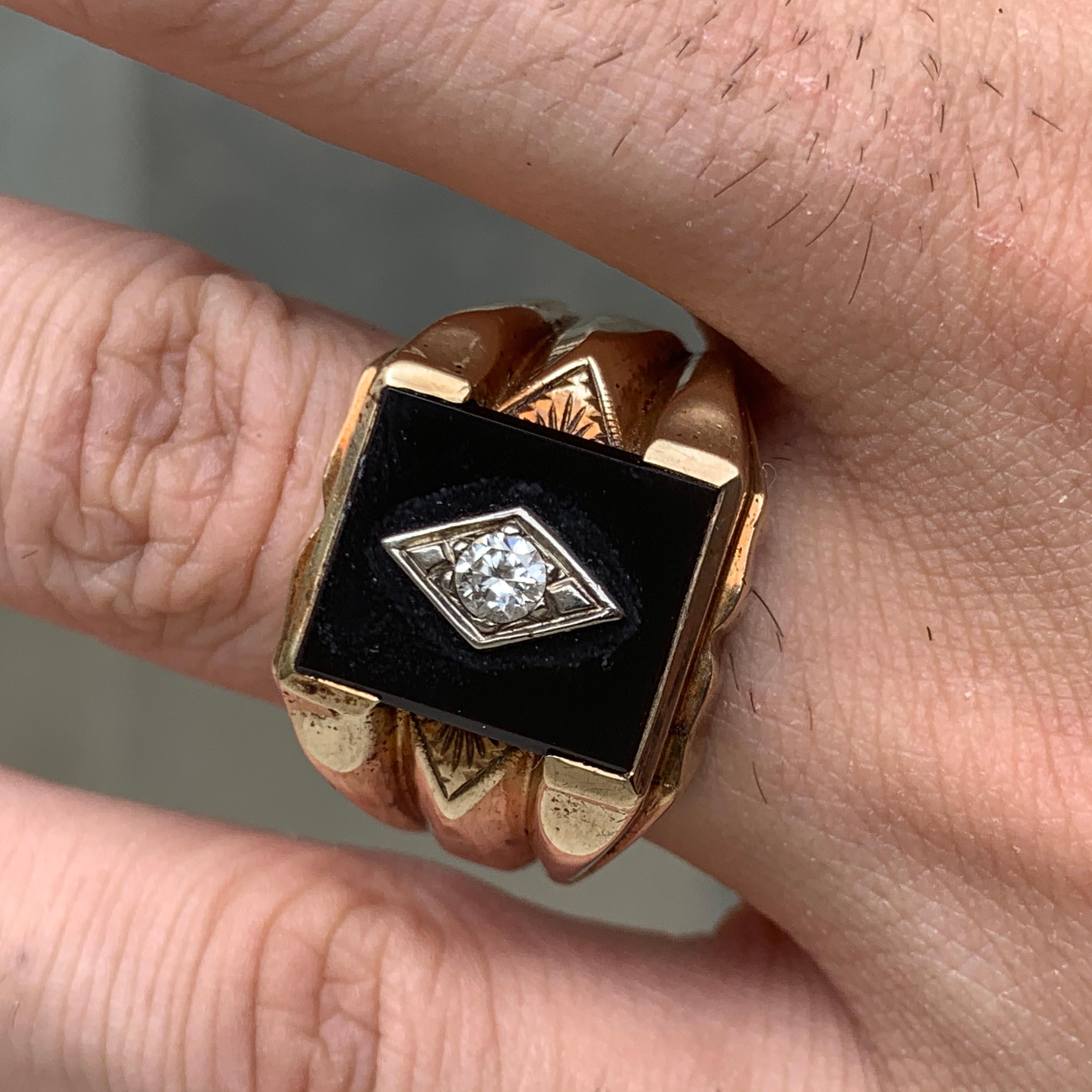 Modern Onyx and Diamond Ring, Diamond For Sale