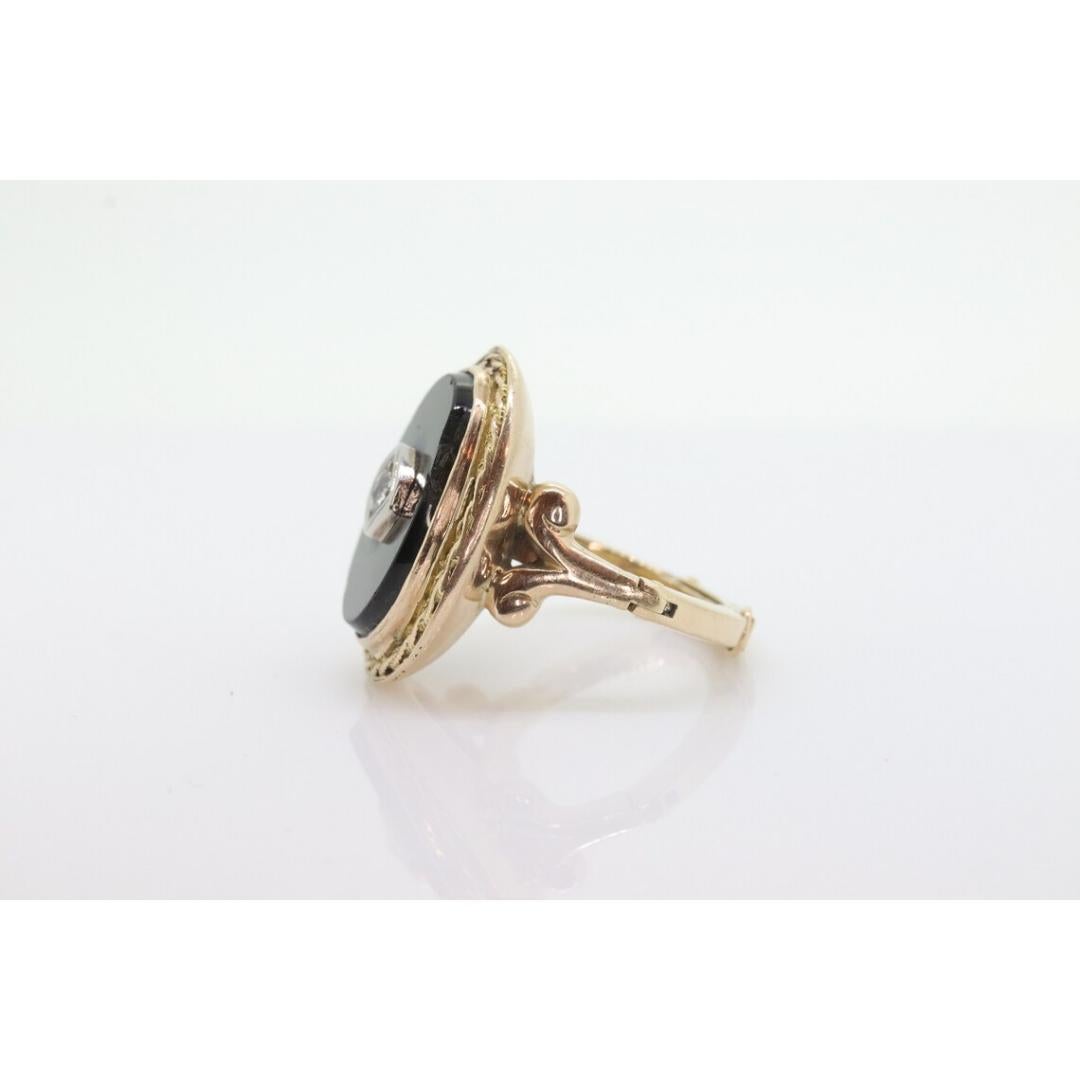 Women's Onyx and Diamond Ring. Art Deco Onyx Bezel. 14k Gold Arthritic Knuckle Fit ring. For Sale