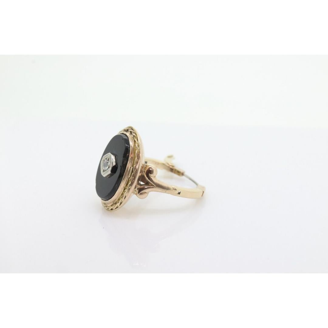 Onyx and Diamond Ring. Art Deco Onyx Bezel. 14k Gold Arthritic Knuckle Fit ring. For Sale 2