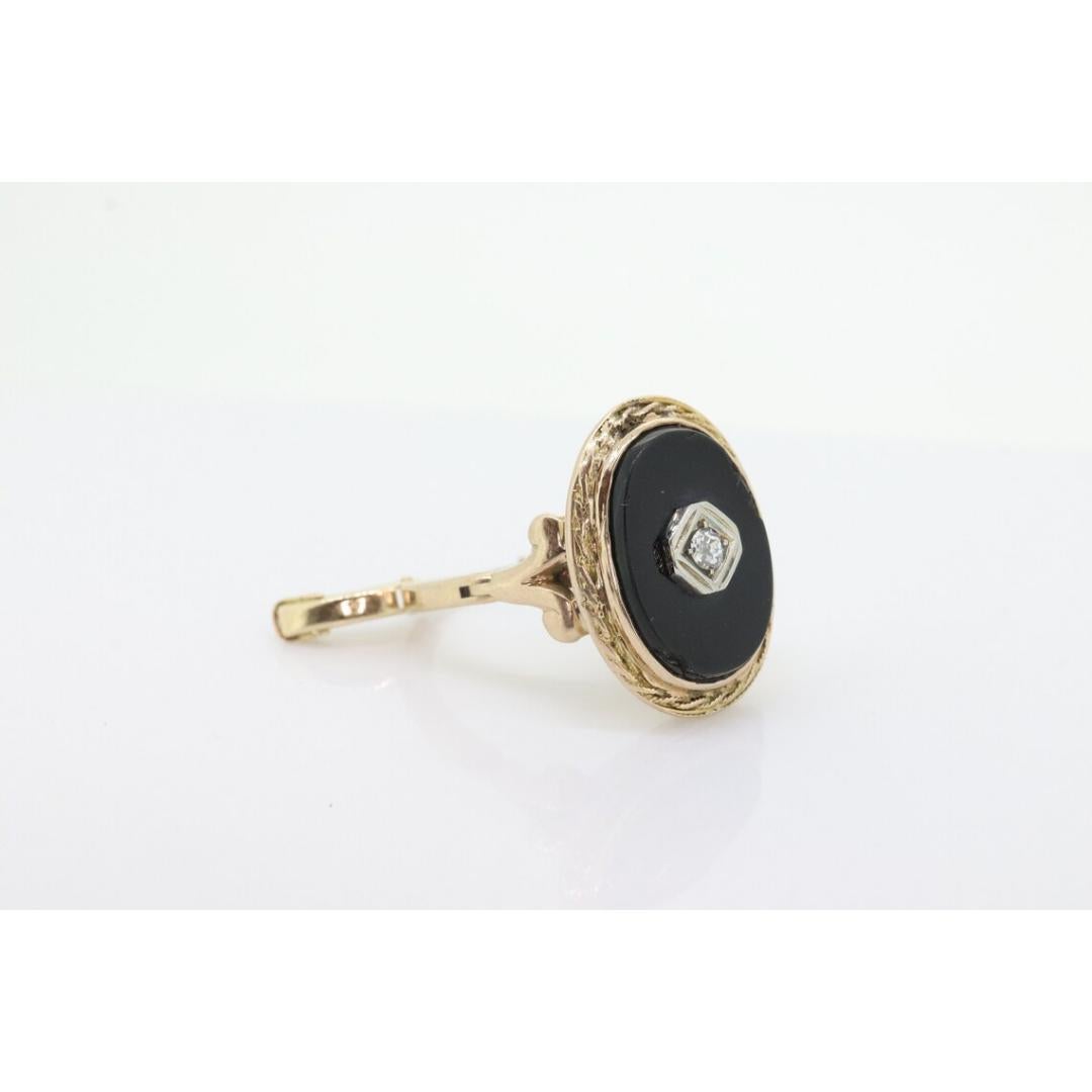 Onyx and Diamond Ring. Art Deco Onyx Bezel. 14k Gold Arthritic Knuckle Fit ring. For Sale 3