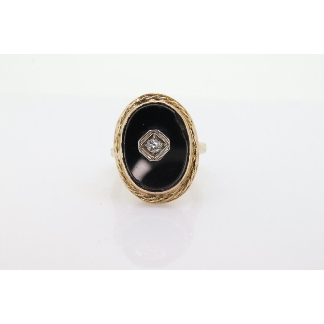 Onyx and Diamond Ring. Art Deco Onyx Bezel. 14k Gold Arthritic Knuckle Fit ring. For Sale 4