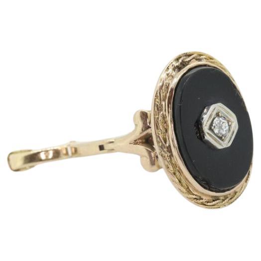 Onyx and Diamond Ring. Art Deco Onyx Bezel. 14k Gold Arthritic Knuckle Fit ring.