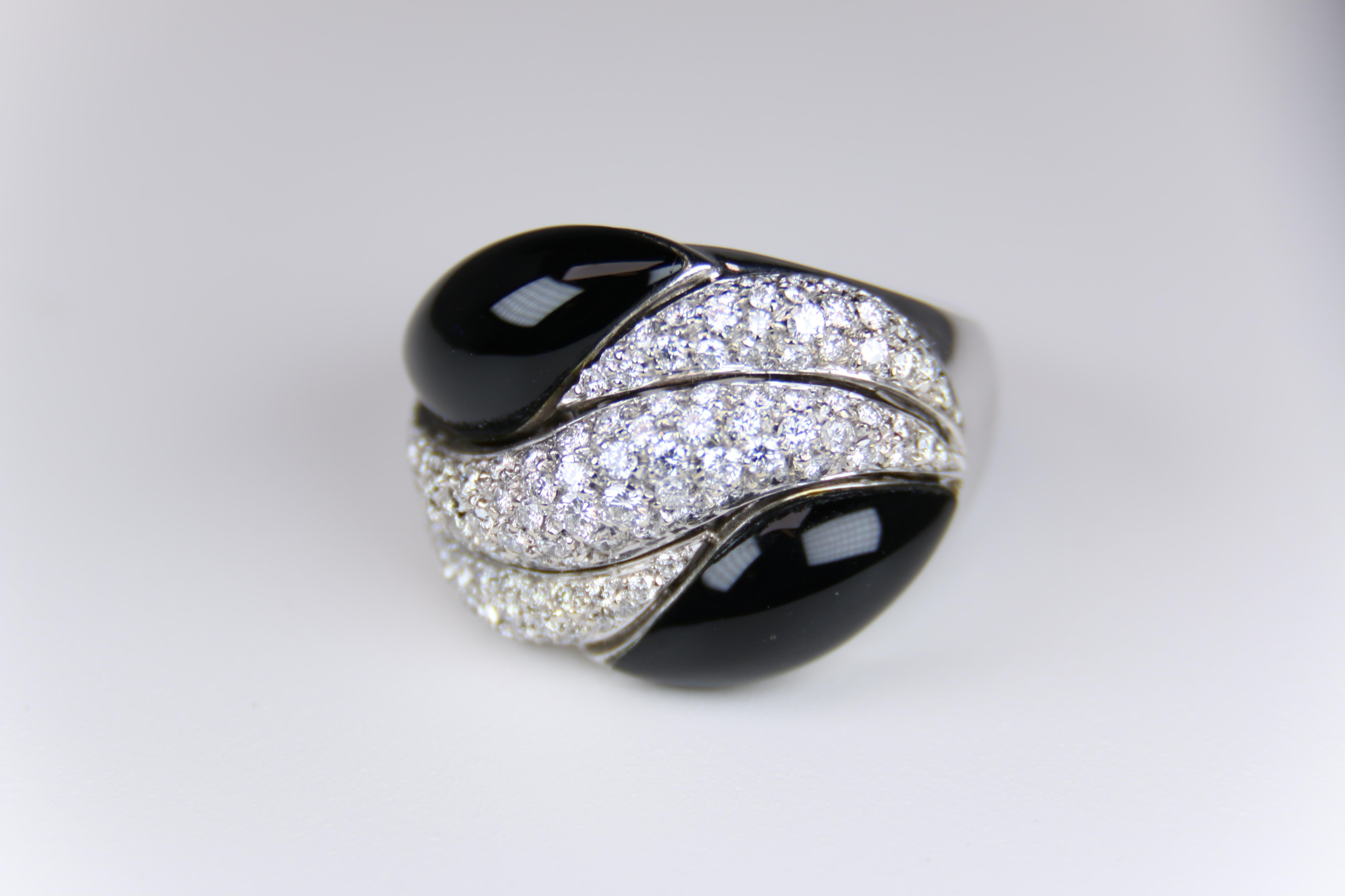 Modern Onyx and Diamond Ring For Sale