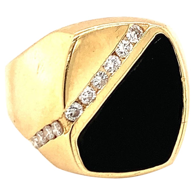 Anello con onice e diamanti in oro giallo 14k, anni '70 circa
