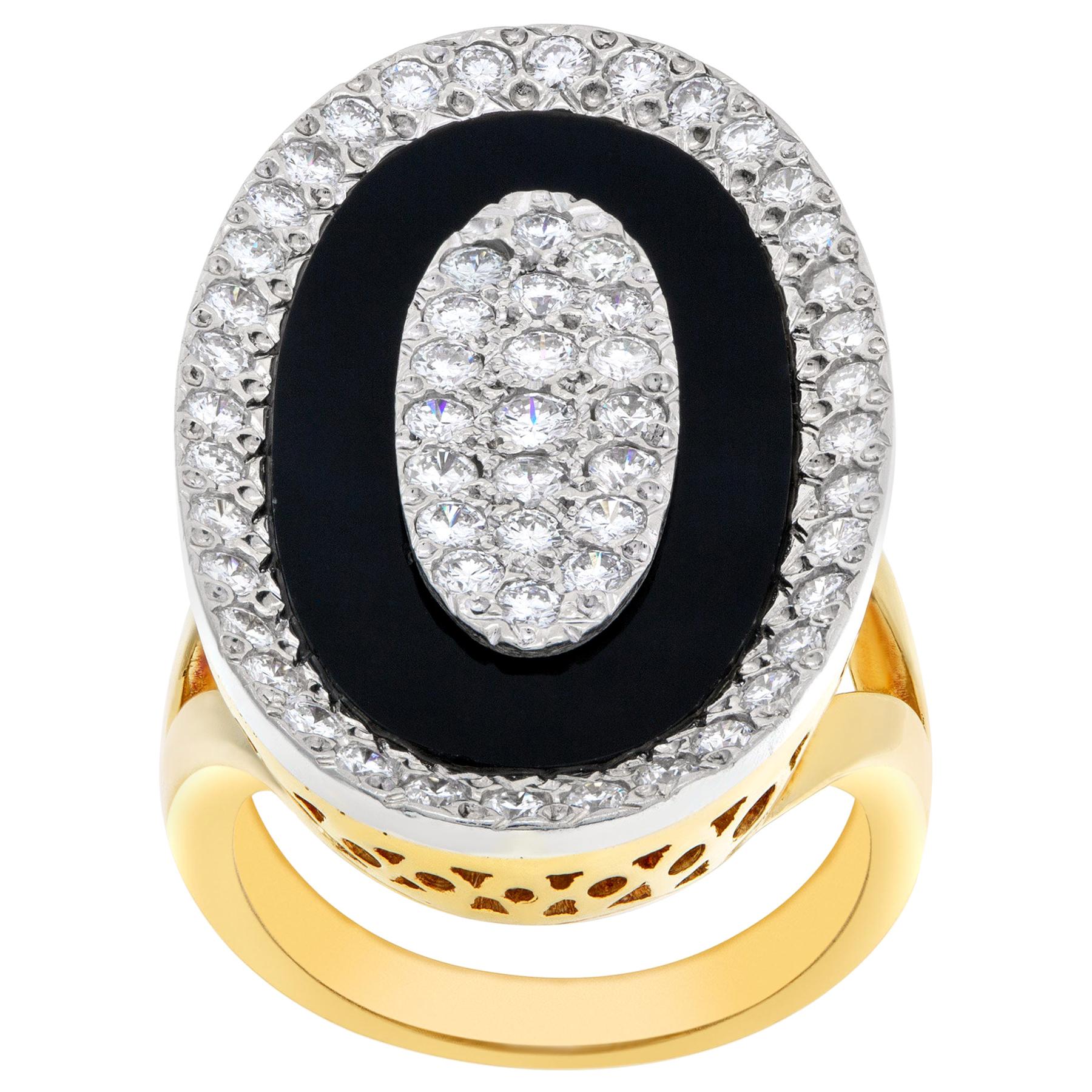 Onyx and Diamond Ring in 18 Karat with 1.60 Carat in G-H, VS-SI Diamonds