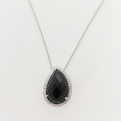 Onyx and Diamond Teardrop Pendant in 18 Karat White Gold