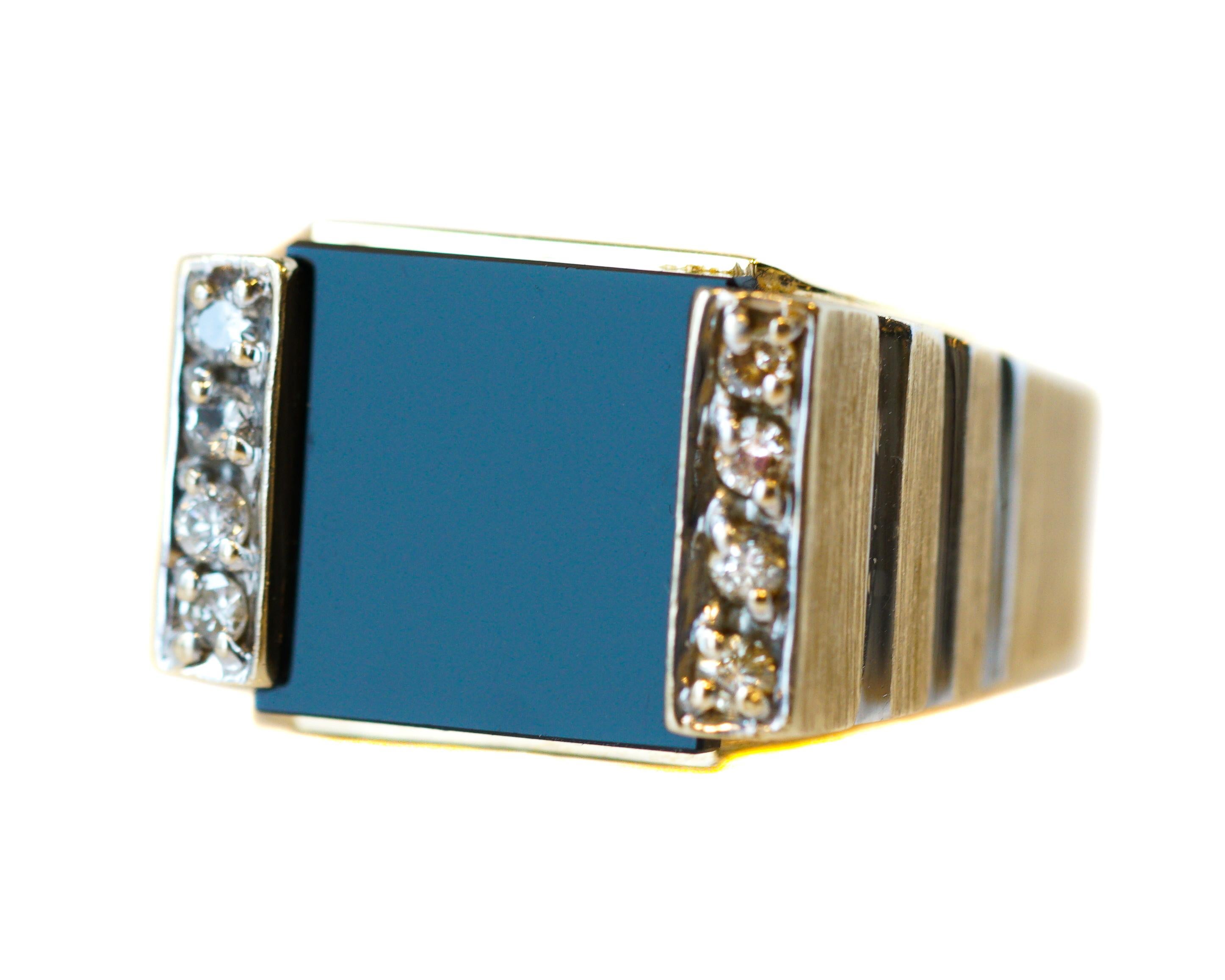 Contemporary Onyx and Diamond Two-Tone Gold Men's Ring