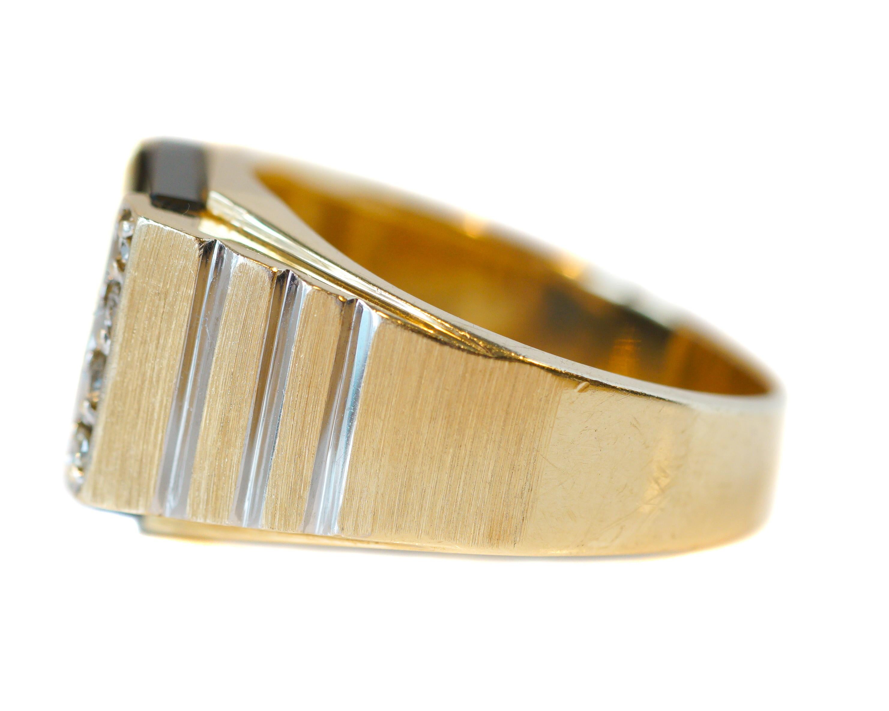 Round Cut Onyx and Diamond Two-Tone Gold Men's Ring