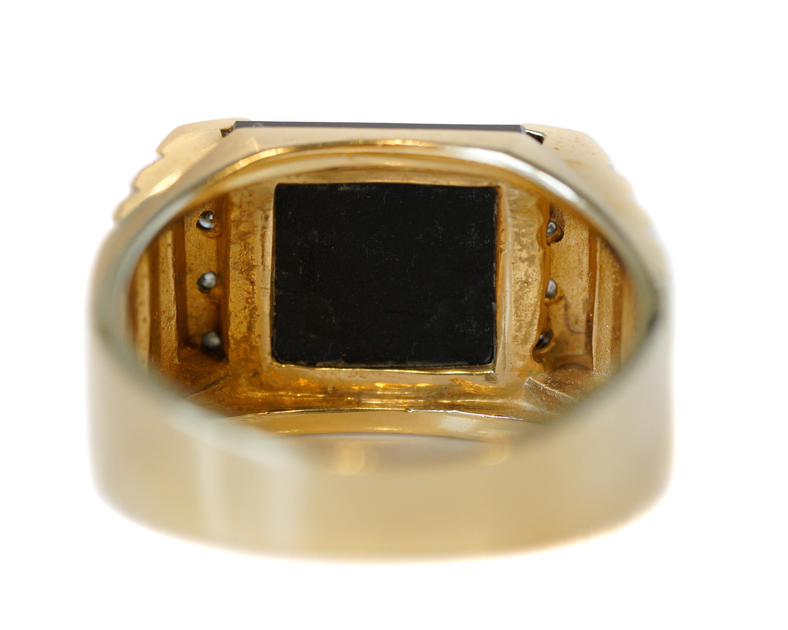 Onyx and Diamond Two-Tone Gold Men's Ring In Good Condition In Atlanta, GA