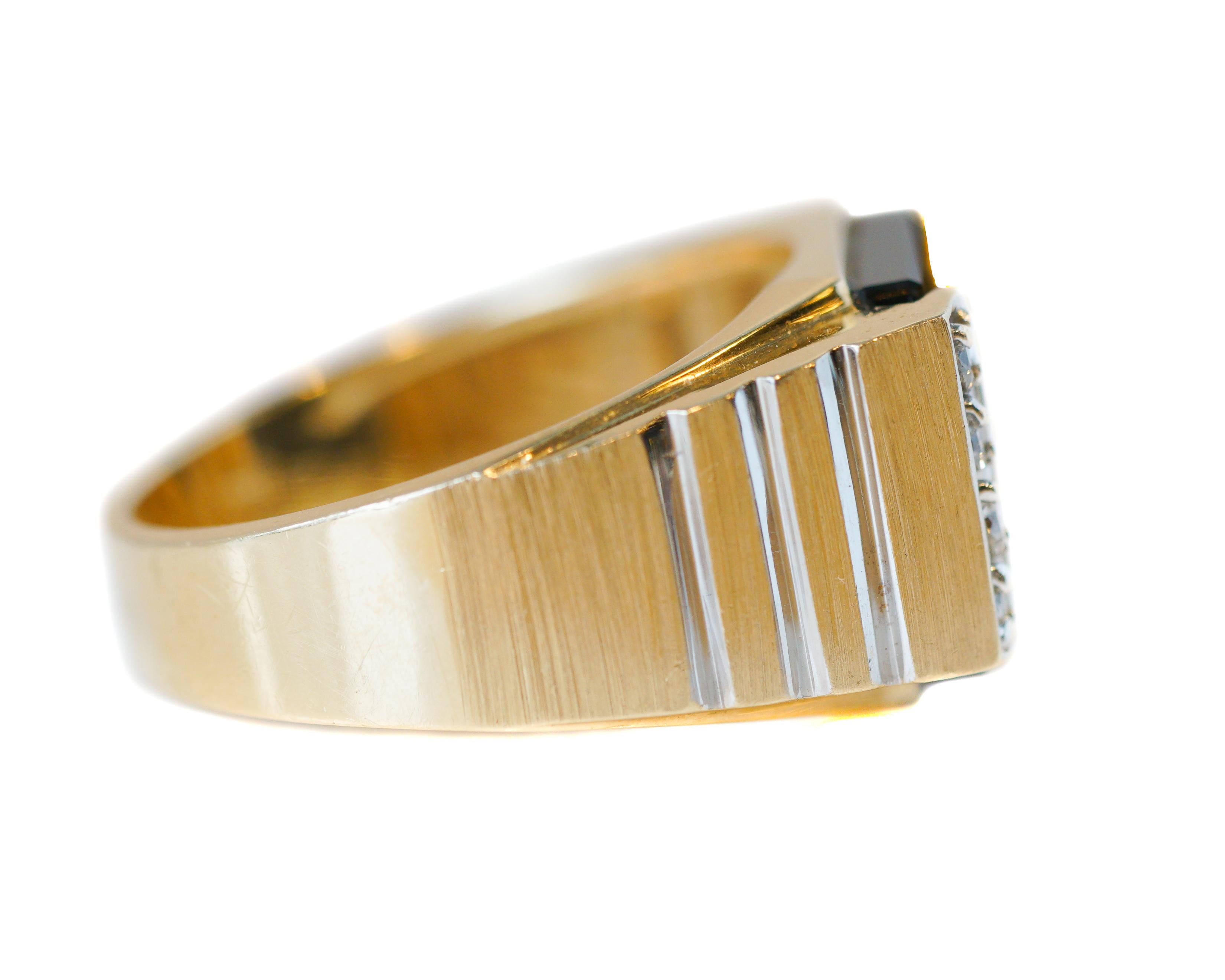 Onyx and Diamond Two-Tone Gold Men's Ring 1