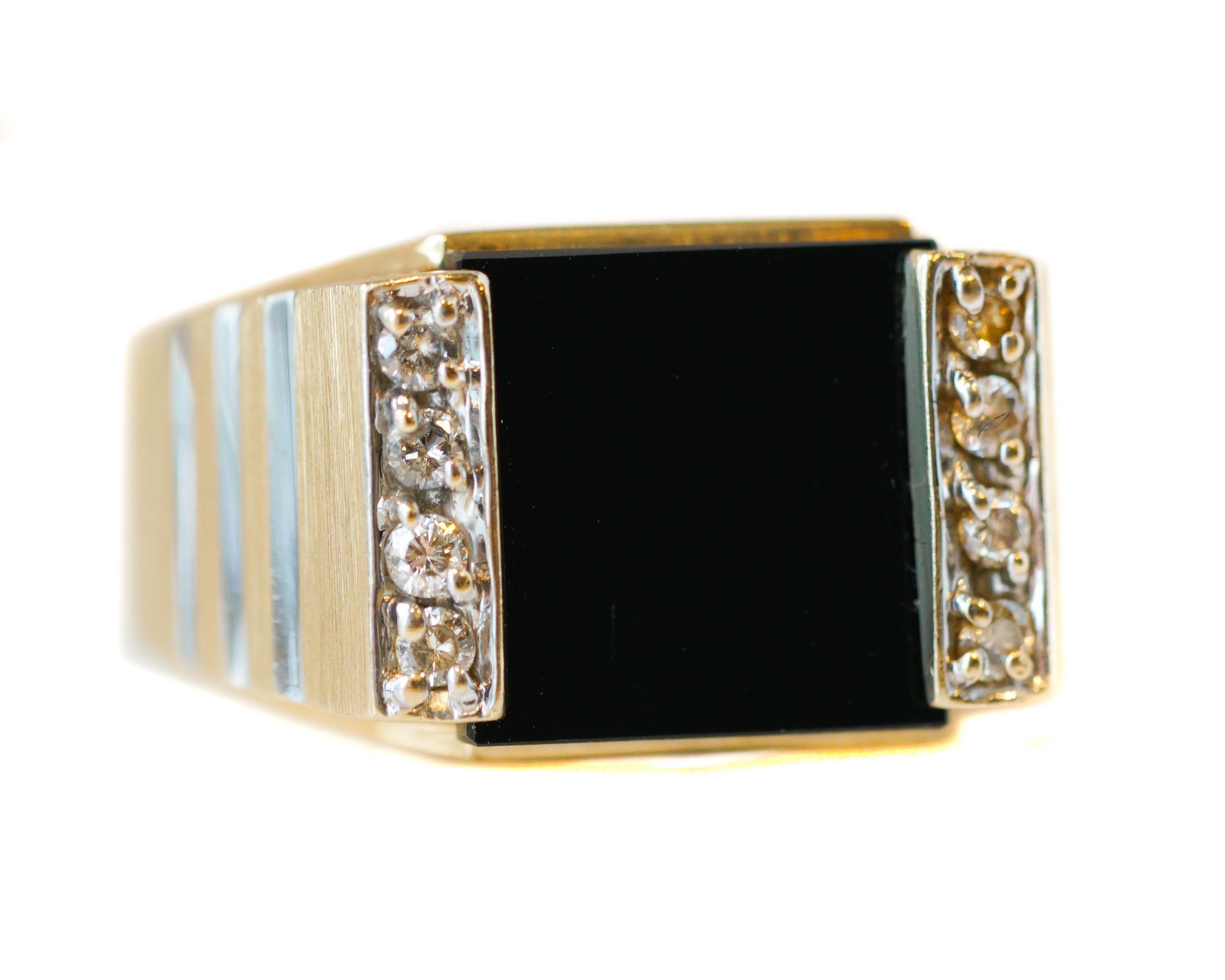 Onyx and Diamond Two-Tone Gold Men's Ring 2