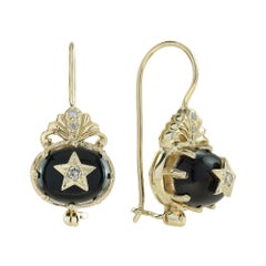 Orecchini a goccia con stella in oro giallo 9K con onice e diamanti in stile vintage