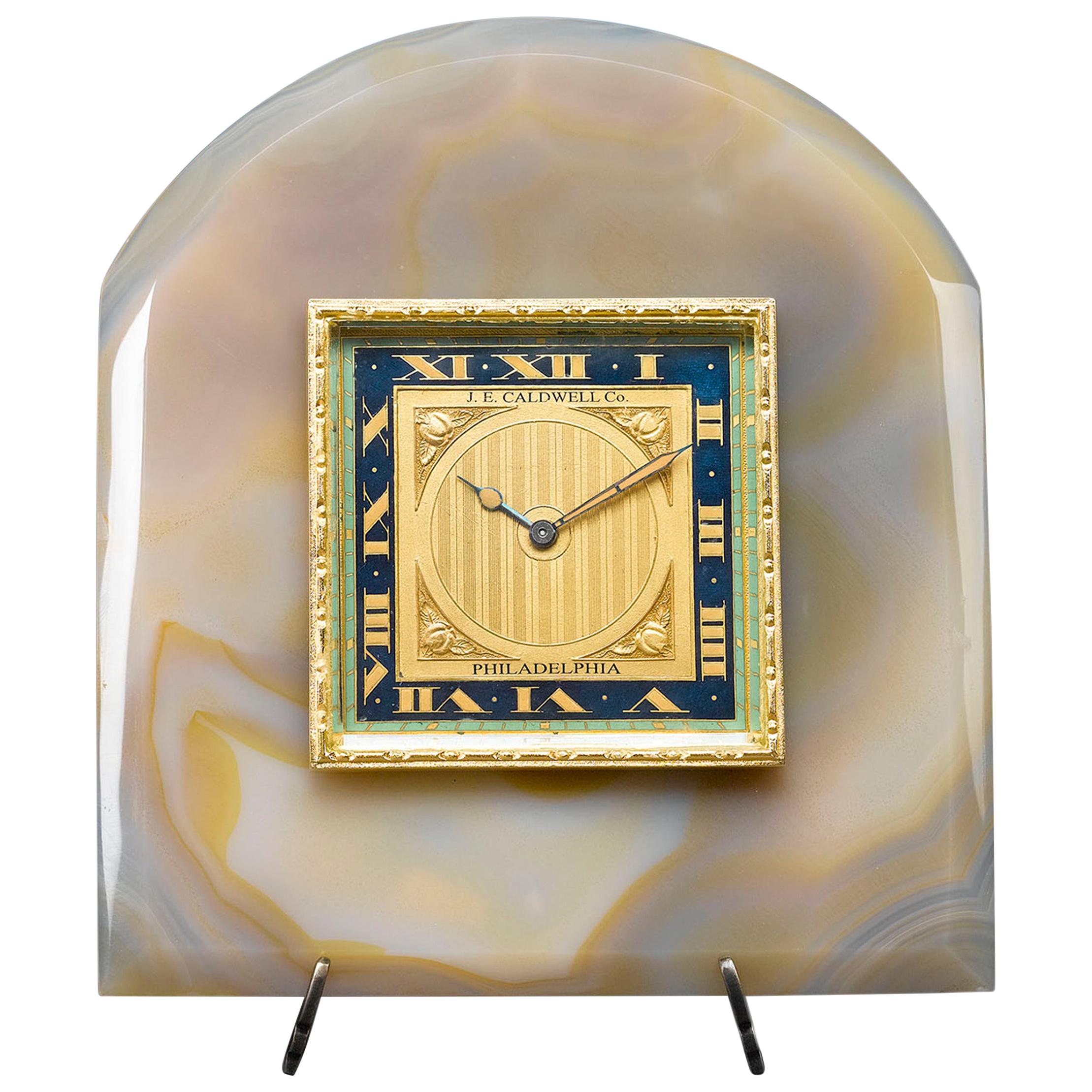 Onyx and Enamel Desk Clock by J.E. Caldwell