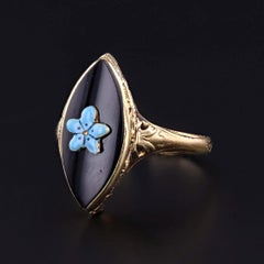 Onyx and Enamel Flower Ring of 14k Gold
