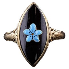 Onyx and Enamel Flower Ring of 14k Gold