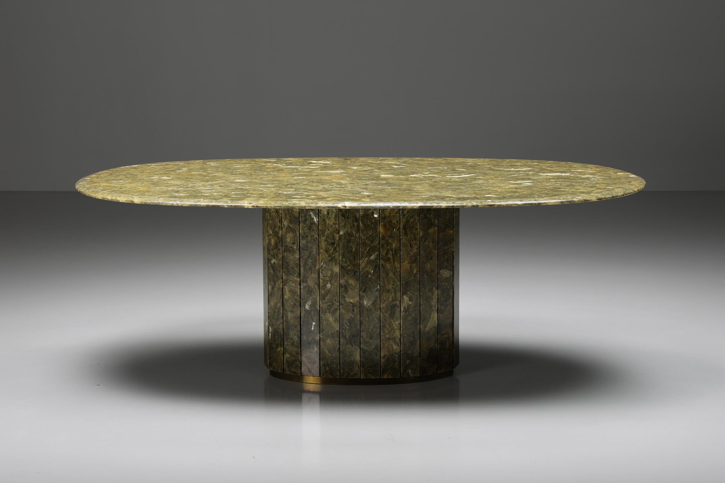 French Onyx and Gold Leaf Marble Dining Table by Maison Charles, Regency, 1970's