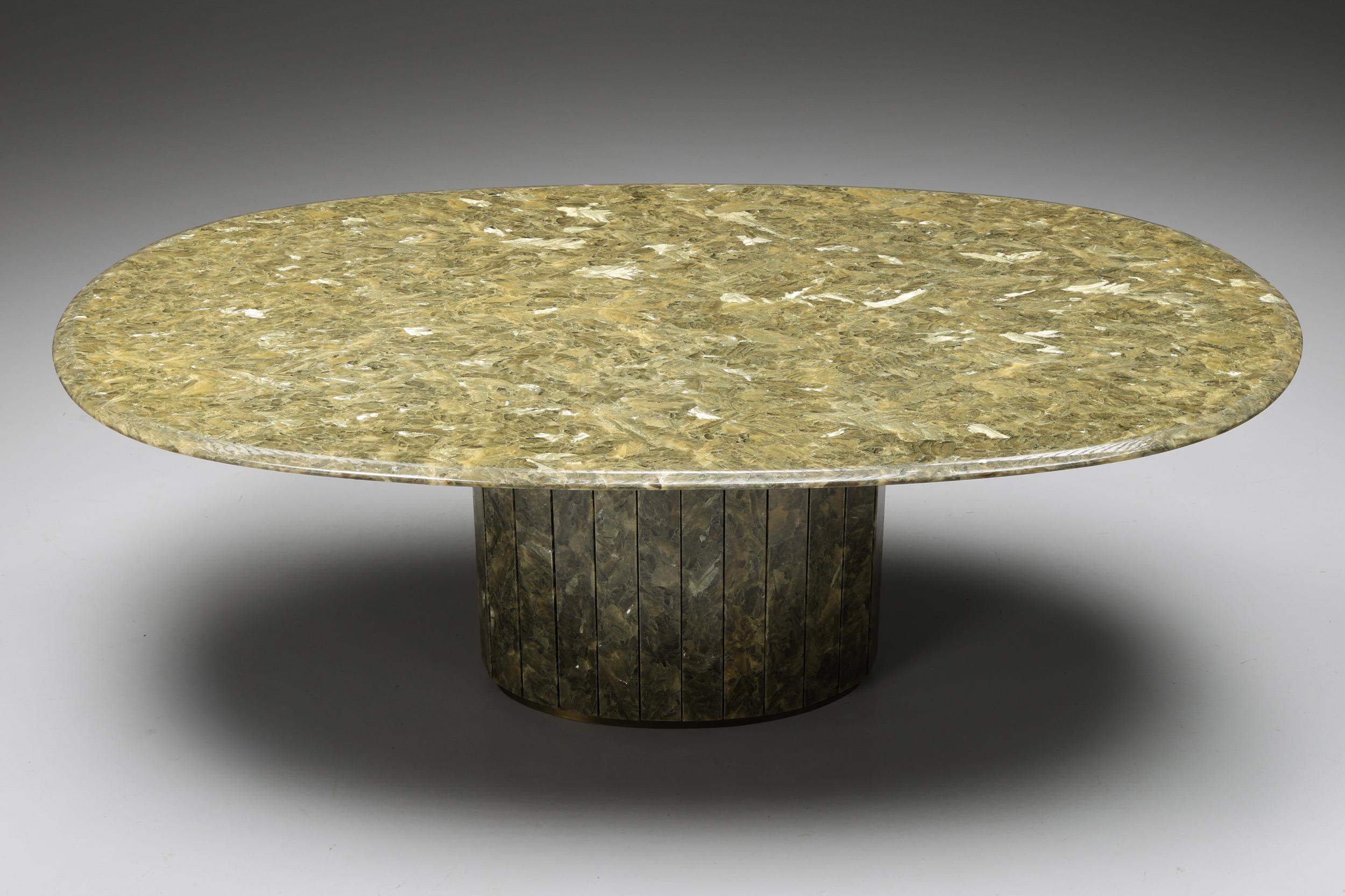 Late 20th Century Onyx and Gold Leaf Marble Dining Table by Maison Charles, Regency, 1970's
