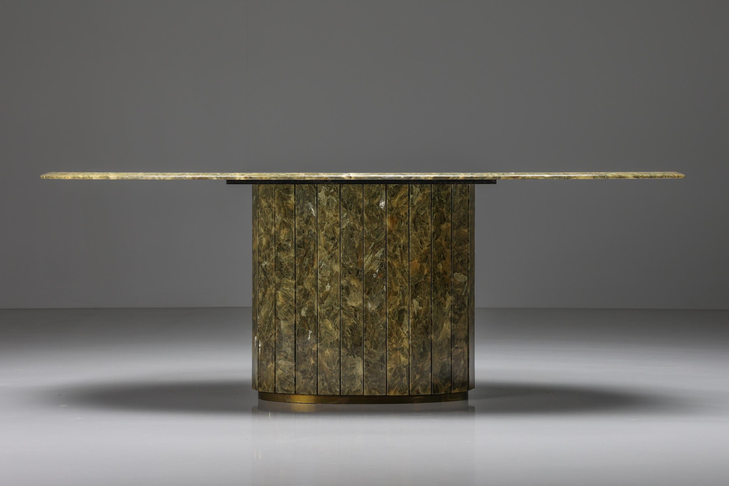 Onyx and Gold Leaf Marble Dining Table by Maison Charles, Regency, 1970's 1
