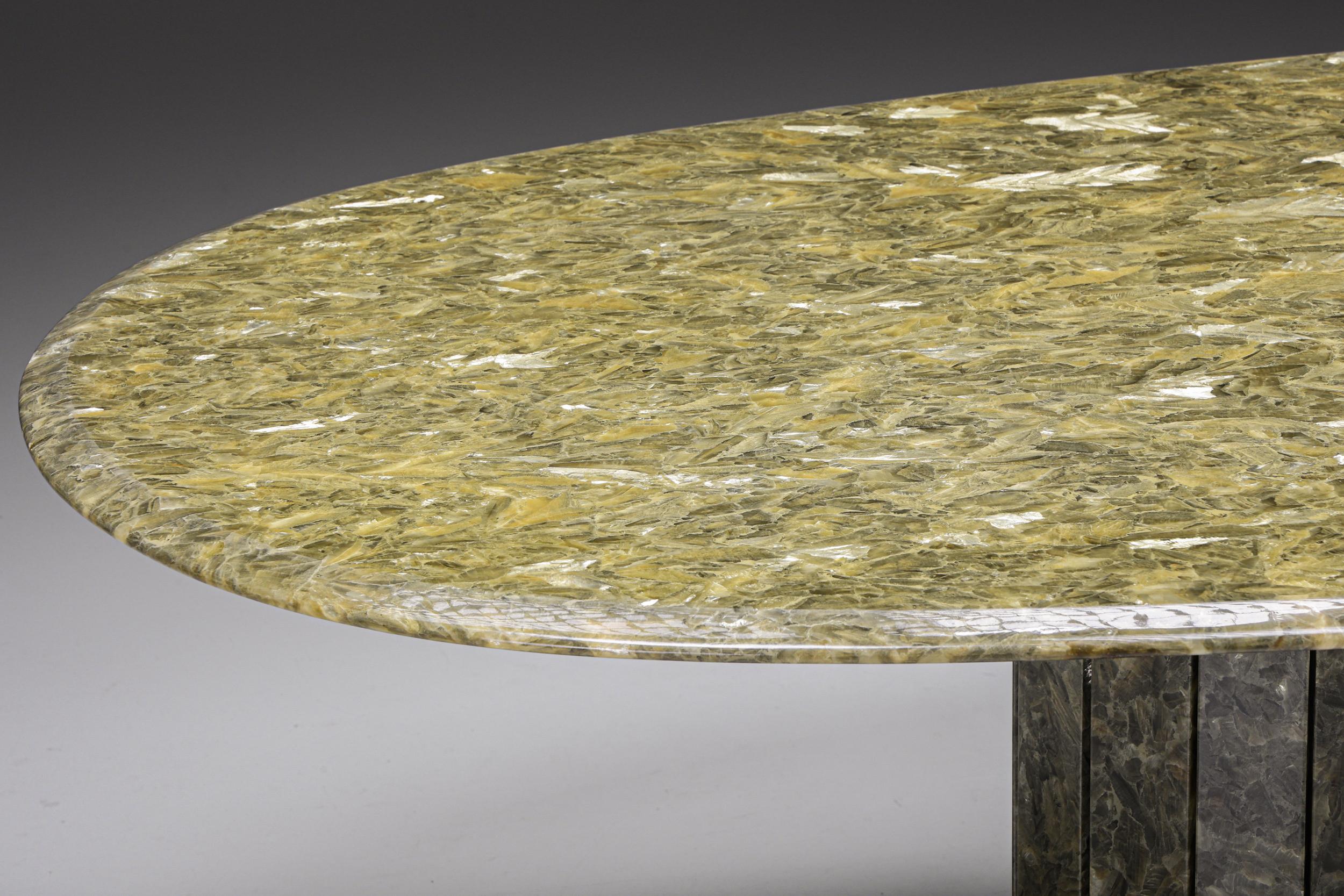 Onyx and Gold Leaf Marble Dining Table by Maison Charles, Regency, 1970's 2