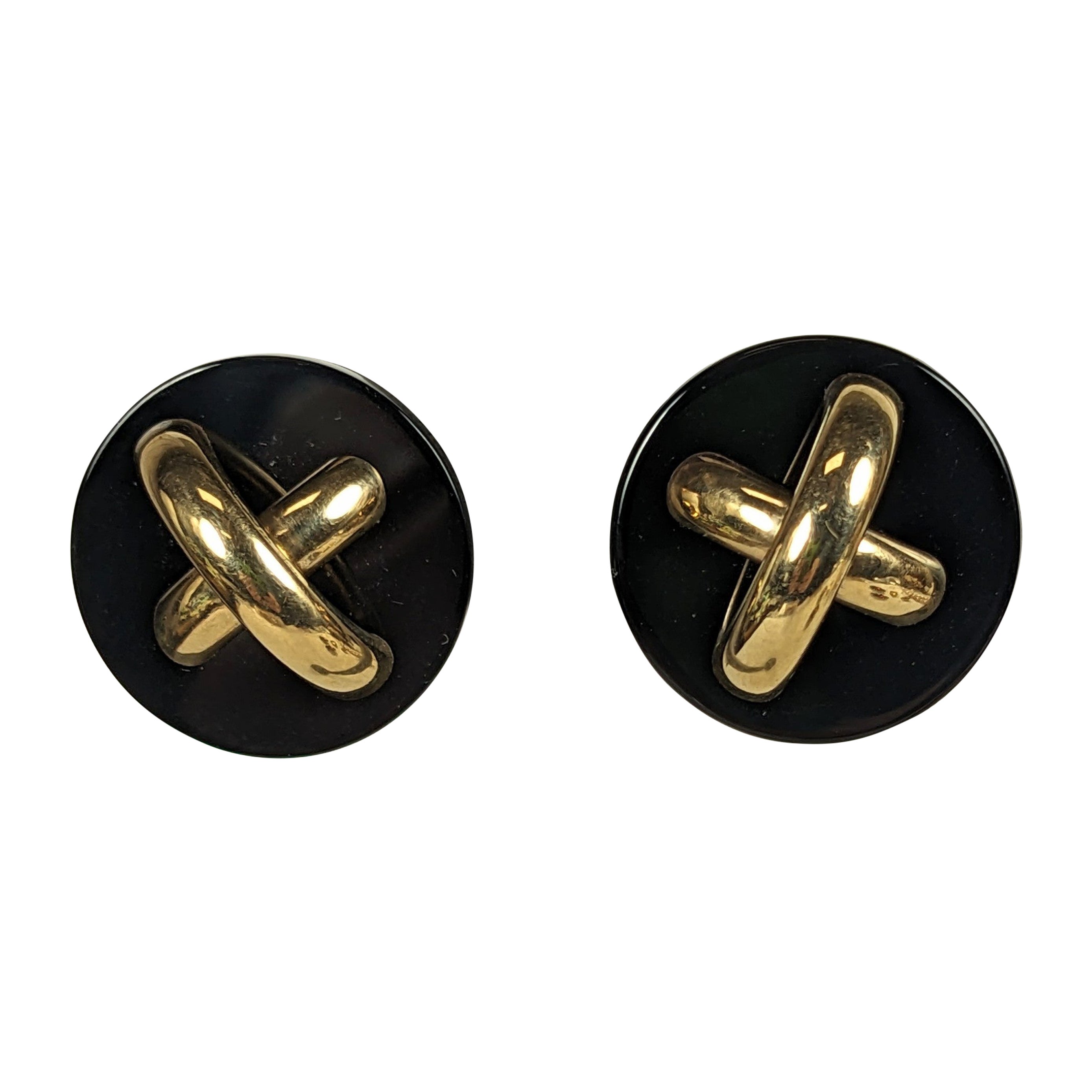 Pendientes disco "X" de ónix y oro en venta