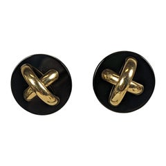 Pendientes disco "X" de ónix y oro