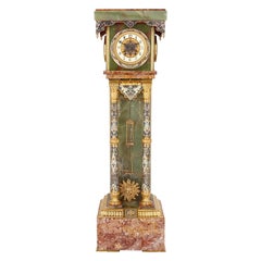 Onyx and Marble Longcase Clock with Enamel and Gilt Bronze Mounts