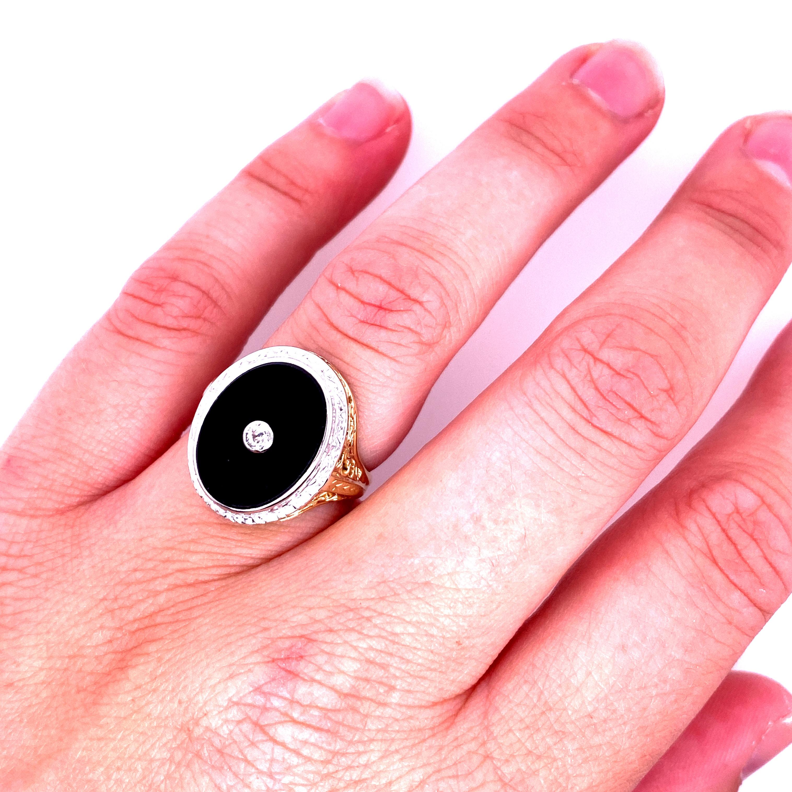 Women's Onyx and Old Mine Cut Diamond Ring