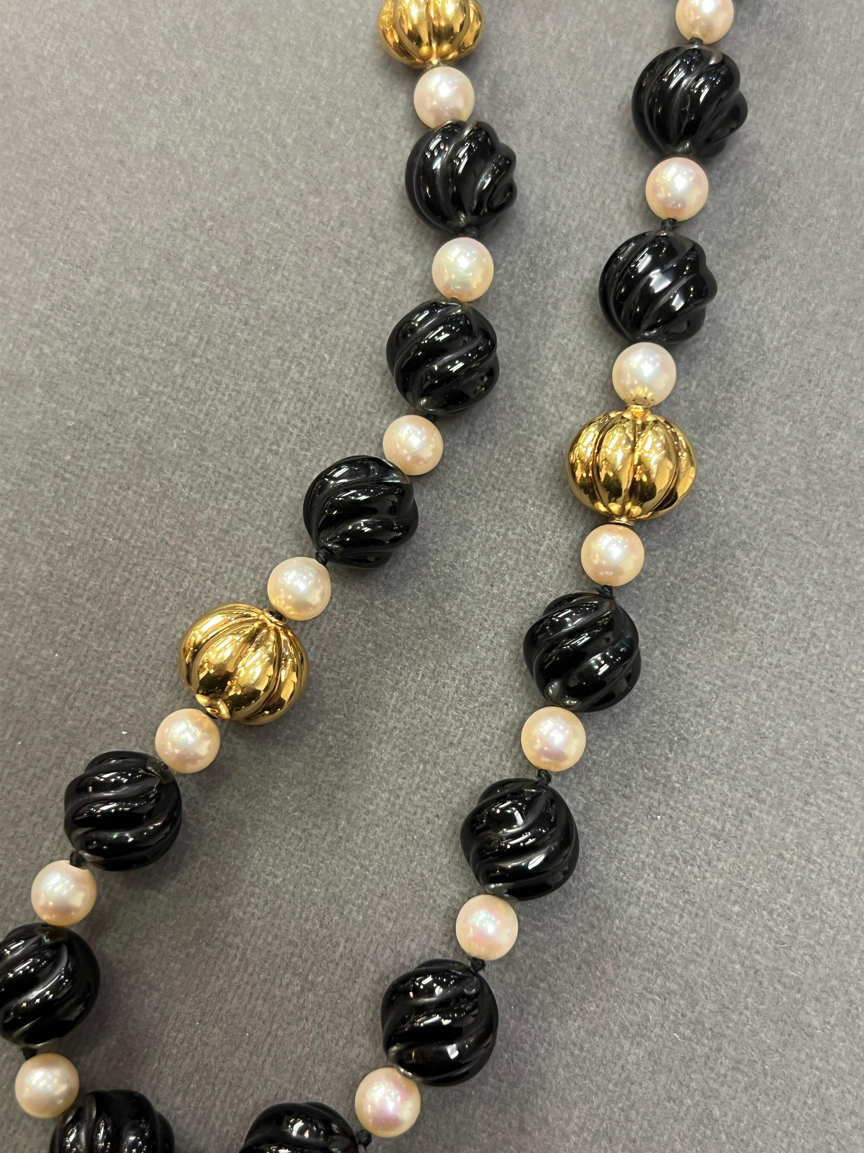 Onyx and Pearl Bead Necklace For Sale 1