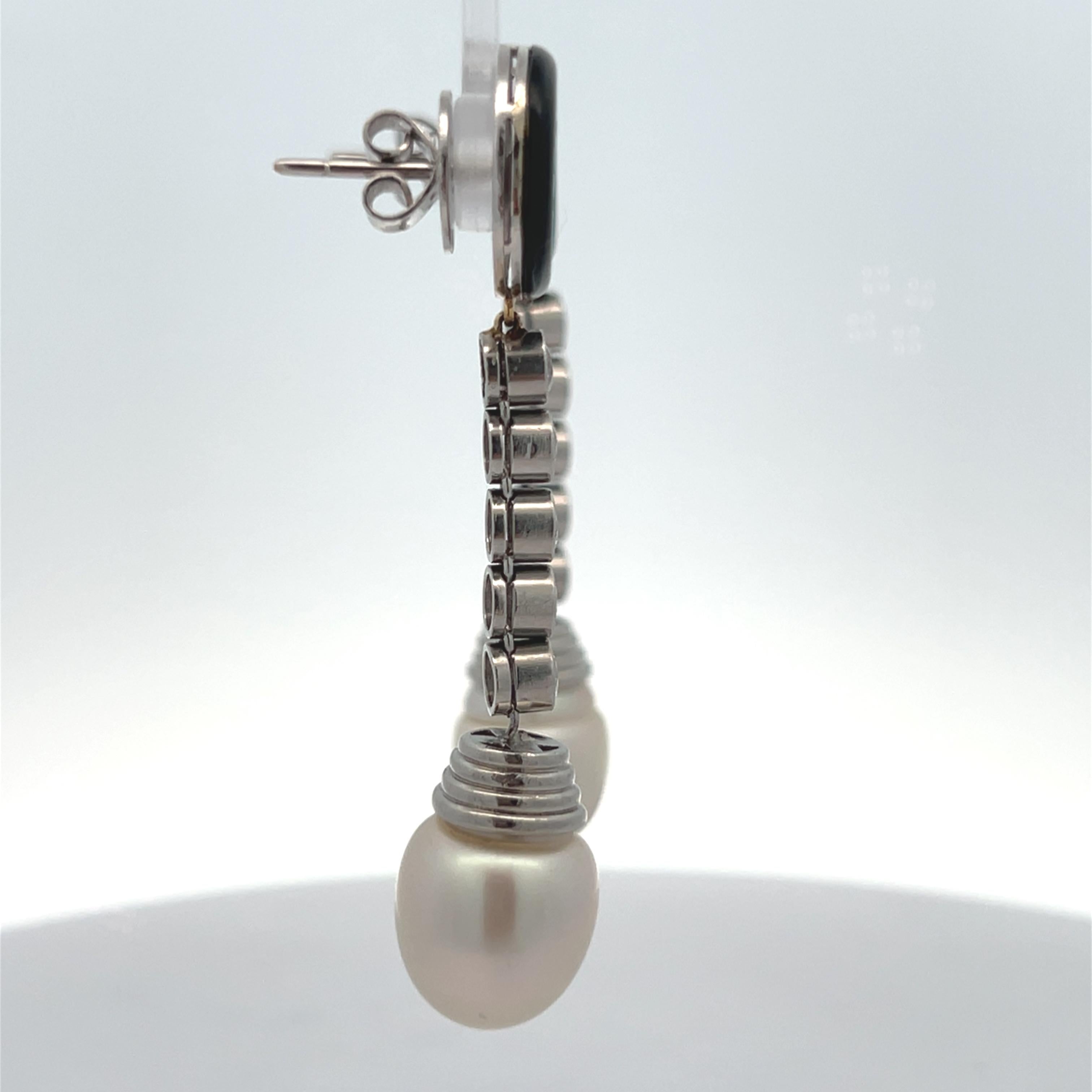 Onyx and Pearl Diamond Earrings For Sale 1