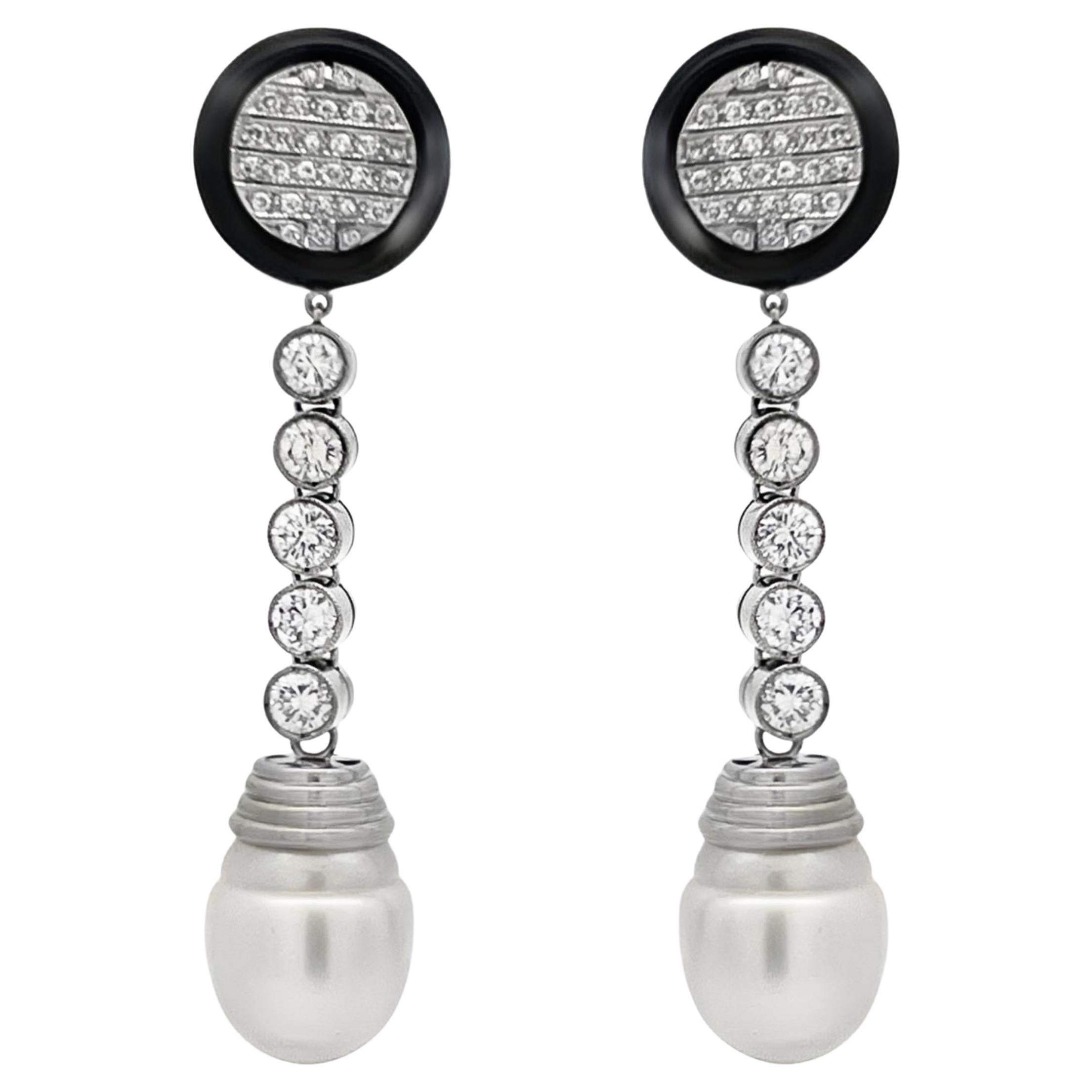 Onyx and Pearl Diamond Earrings