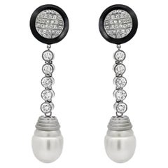 Pendientes de ónix y perlas con diamantes