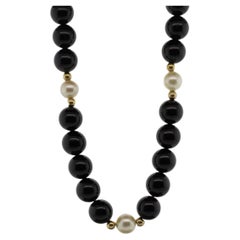 Collana di onice e perle con accenti in oro 14k - Lunghezza 20 pollici