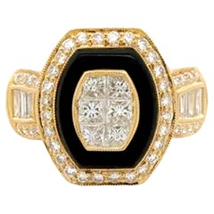 Anello in onice e diamanti taglio Princess, Brilliante e Baguette in oro 18k