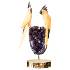 Onyx and Purple Amethyst Birds on a Custom Brass Base, by Studio Maison Nurita