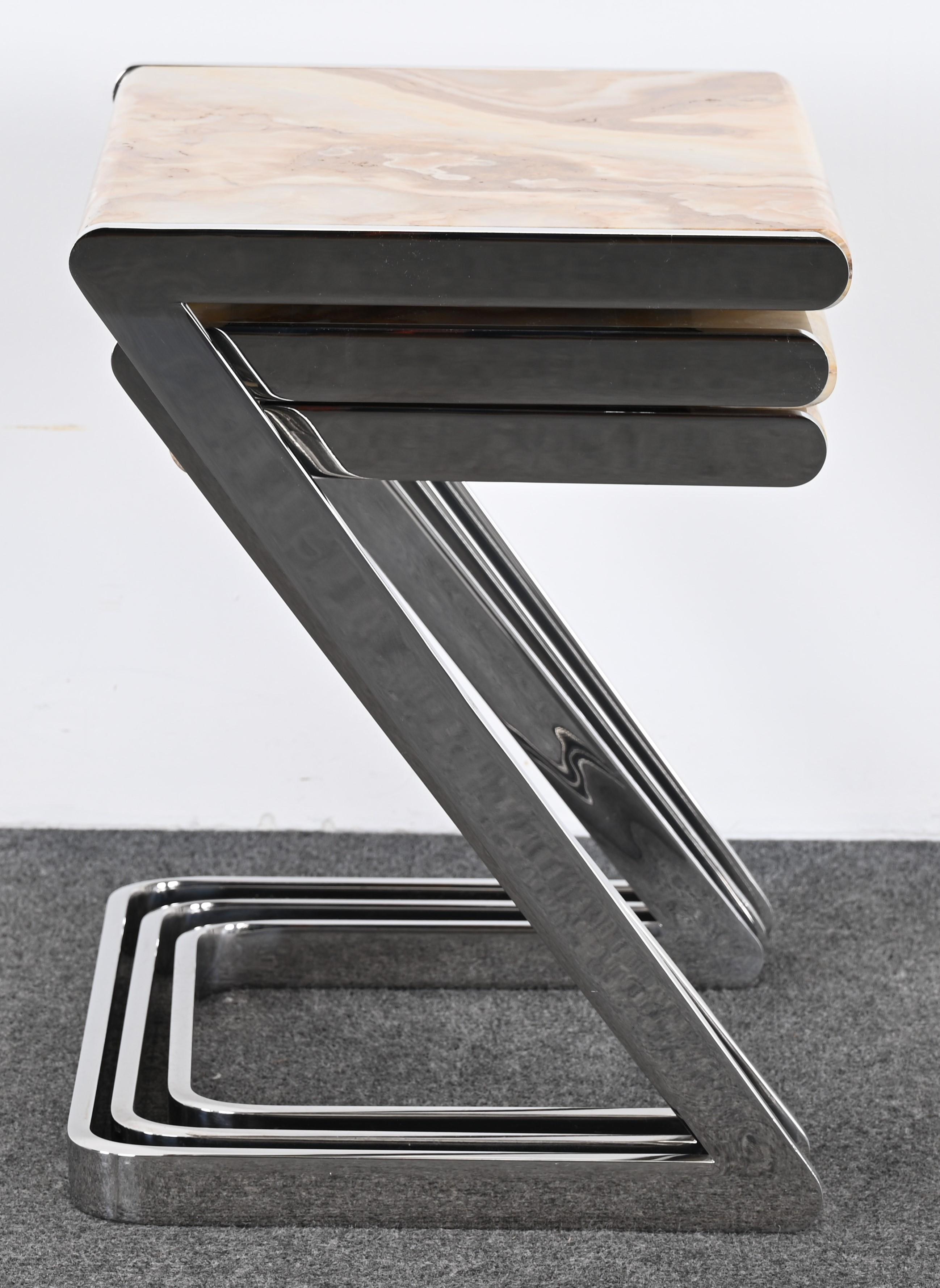 Onyx and Stainless Steel Nesting Tables by Brueton, 1980s For Sale 8