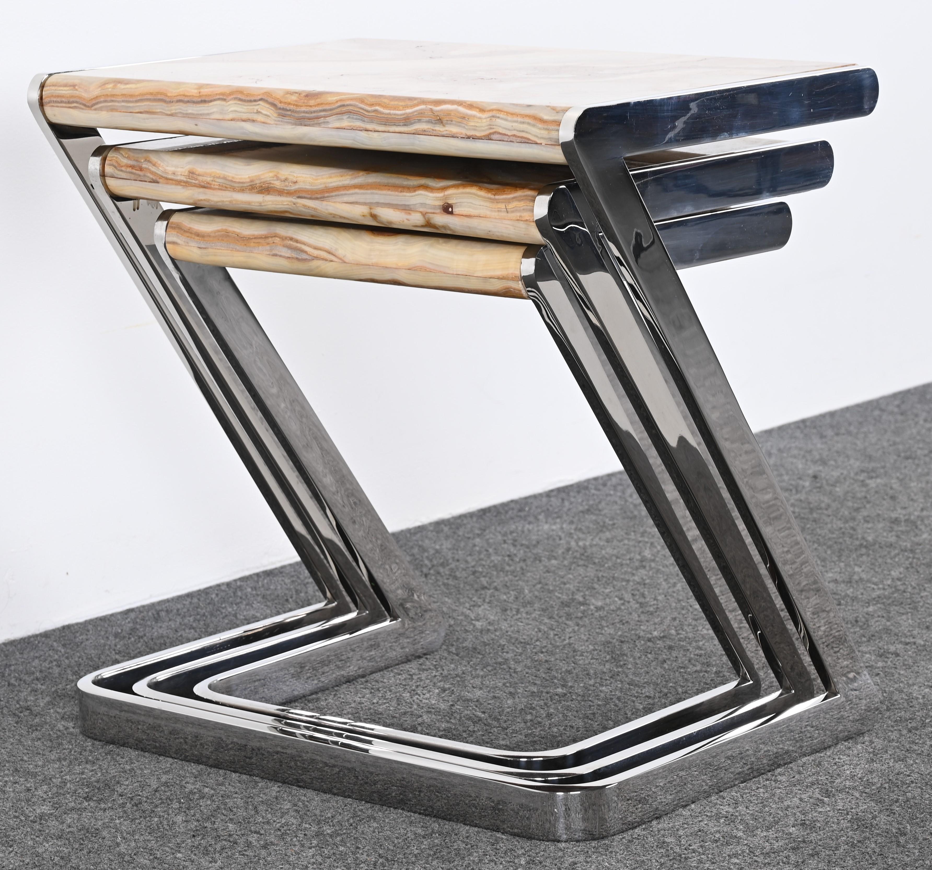 Onyx and Stainless Steel Nesting Tables by Brueton, 1980s For Sale 10