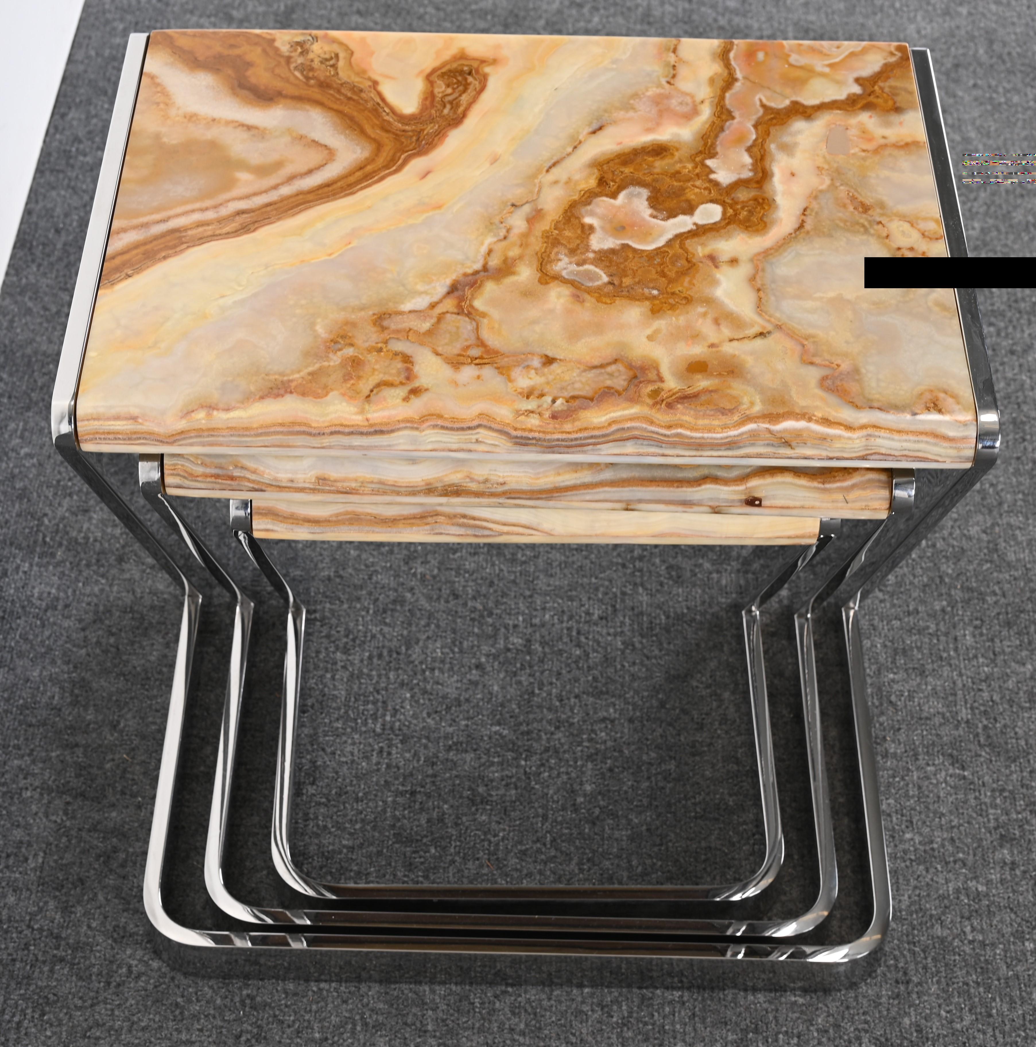 Onyx and Stainless Steel Nesting Tables by Brueton, 1980s For Sale 11