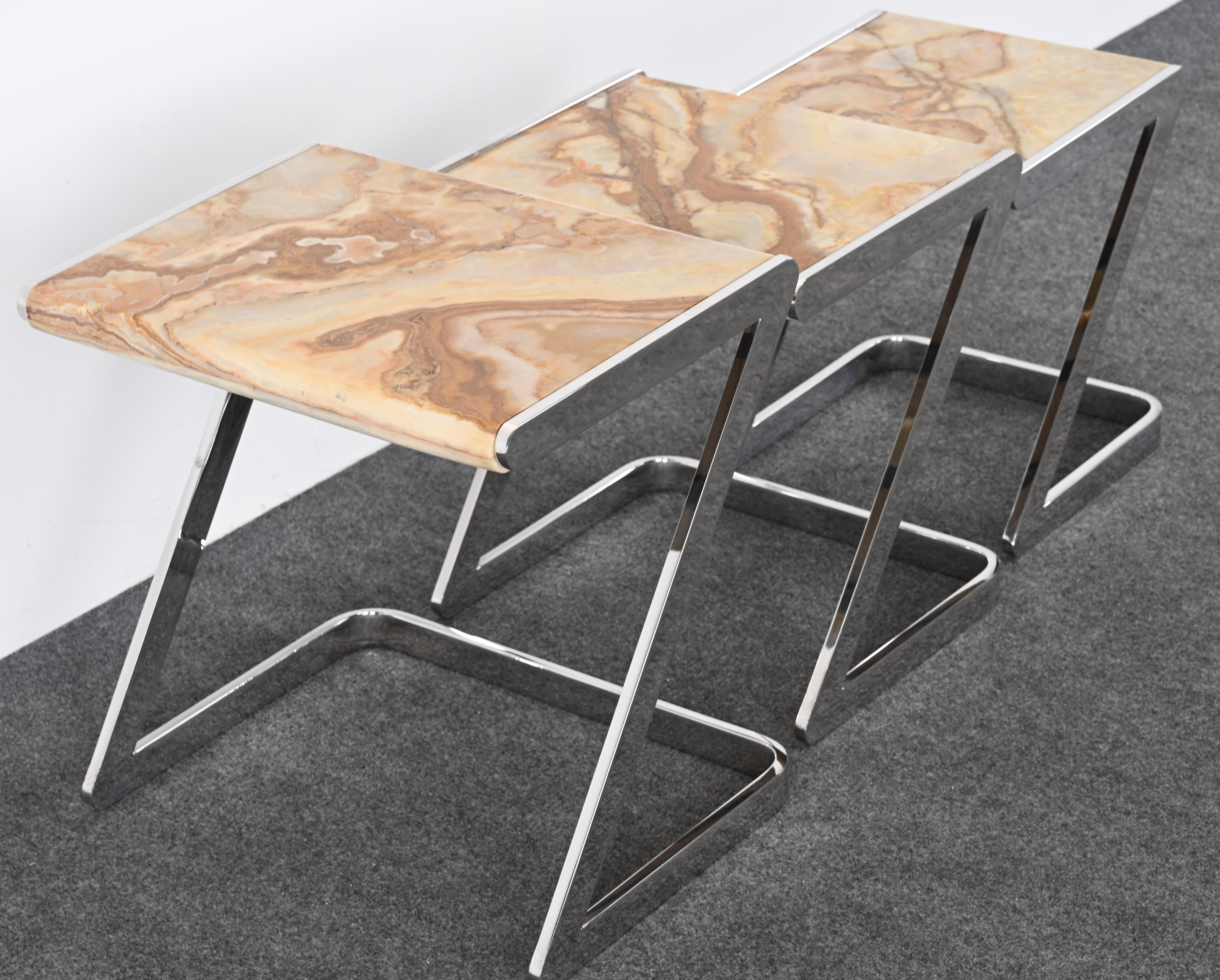 Onyx and Stainless Steel Nesting Tables by Brueton, 1980s For Sale 14